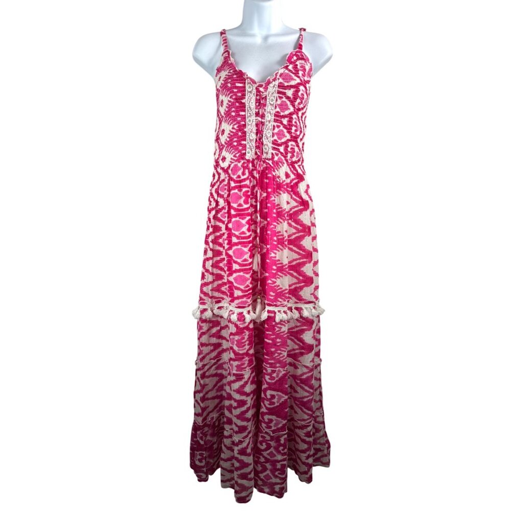 Me 2 Magic Vibrant‎ hot pink ruffle smocked bodice maxi dress sz M